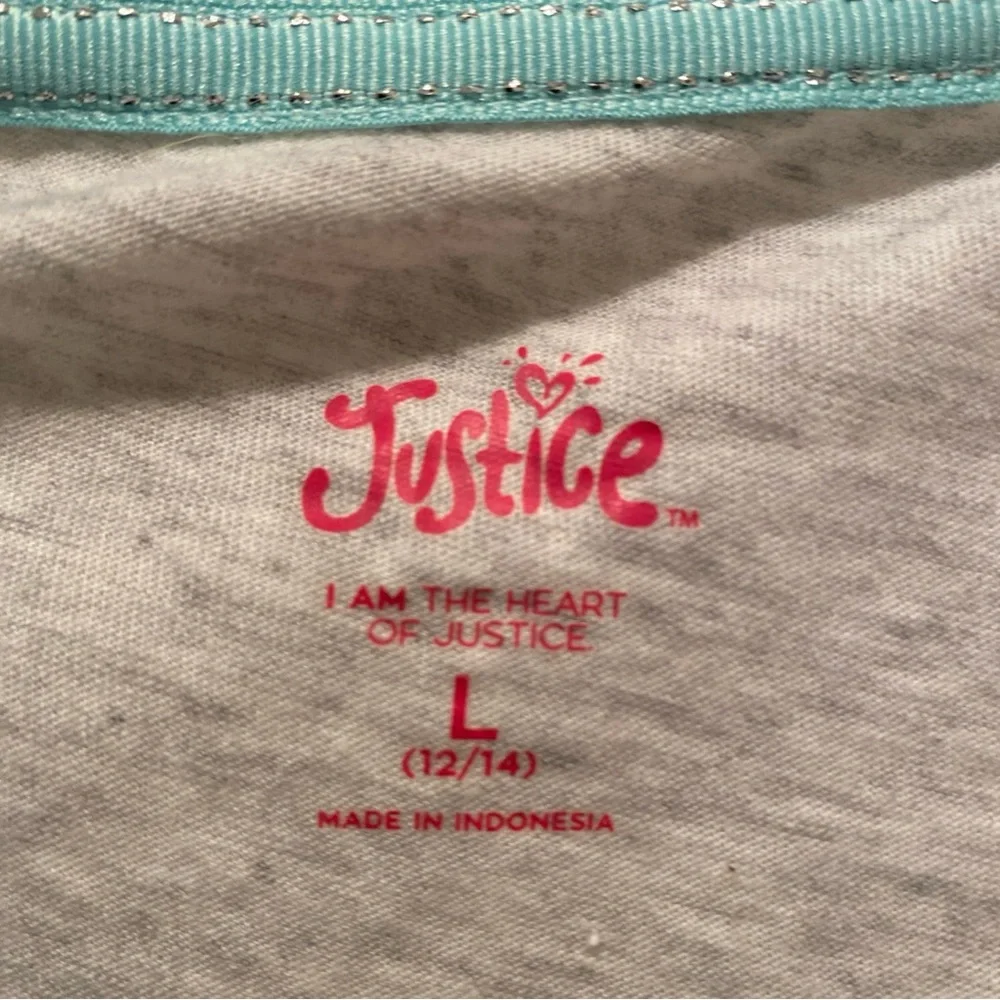 JUSTICE Teen Girl LongSleeve T-shirt “Kitty Snow What” Size Large Gray/Blue EUC